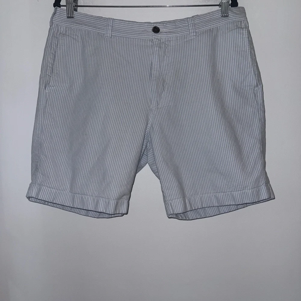 J.Crew Men’s Seersucker Shorts Size 36 Blue White Stripe Cotton Summer Preppy